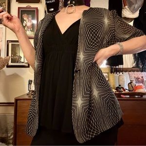 vintage 80s clara retro print sheer top / size medium